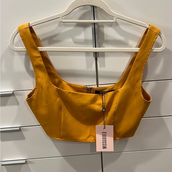 Gold yellow crop top square neck super scoop missguided NWT mustard - Picture 2 of 5